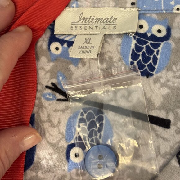 Flannel Owl Print Pajama Set XL Intimate Essentials Blue & Gray Cozy Sleepwear - Picture 3 of 4